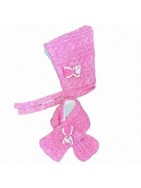 Pink Cable Knit Fleece Lined Toddler Gnome Winter Hat Scarf Set